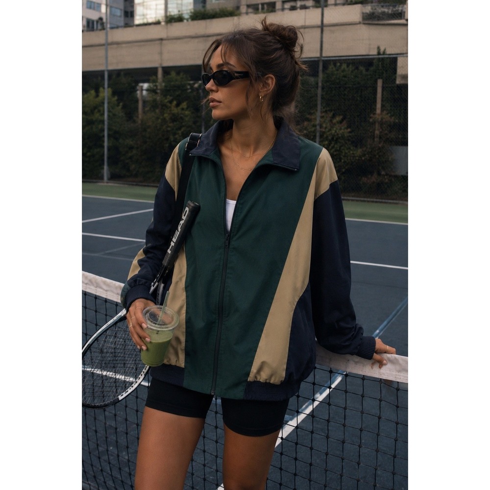 Vintage Colorblock Jacket Windbreaker Womens Size 18 Green Navy Y2K